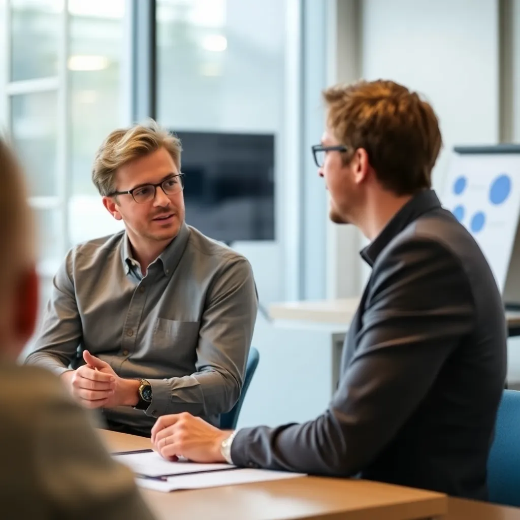 Financiële adviseur in gesprek met jonge klant