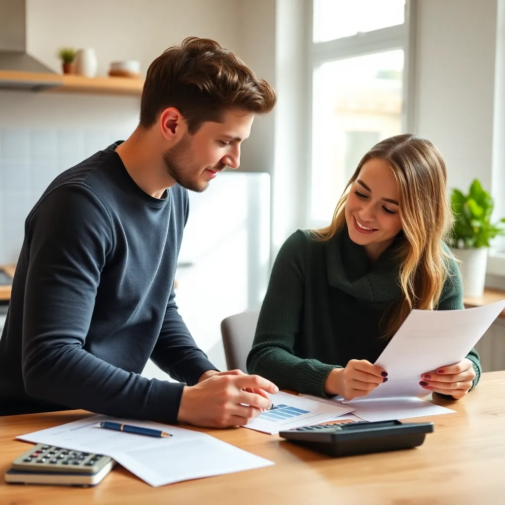 Jong stel dat financiën bespreekt aan keukentafel