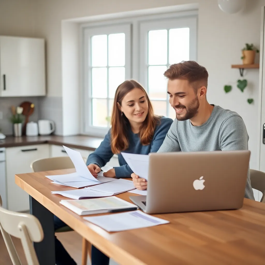 Jong stel dat samen hun financiën plant aan een keukentafel