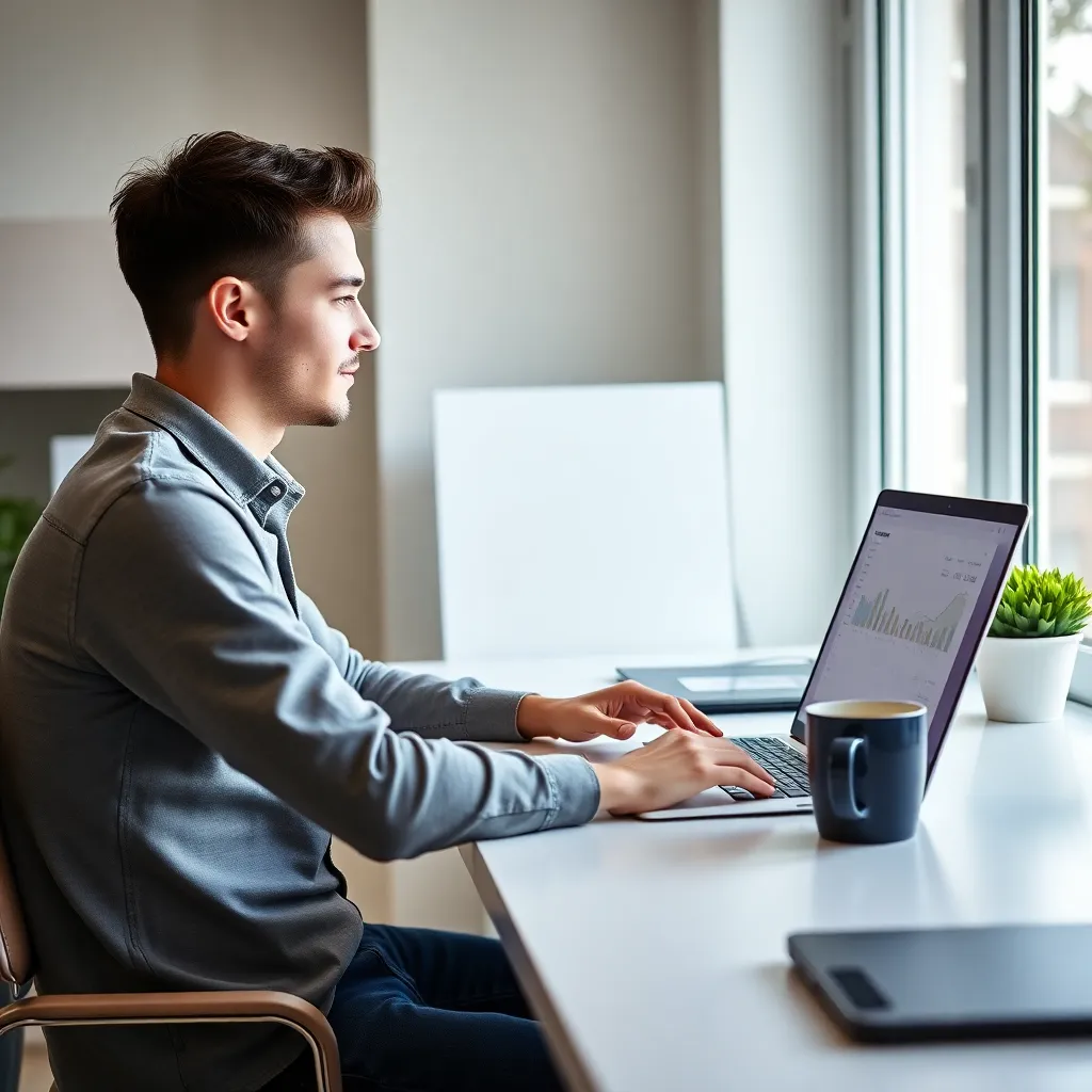 Jonge professional die budgettering bijhoudt op laptop