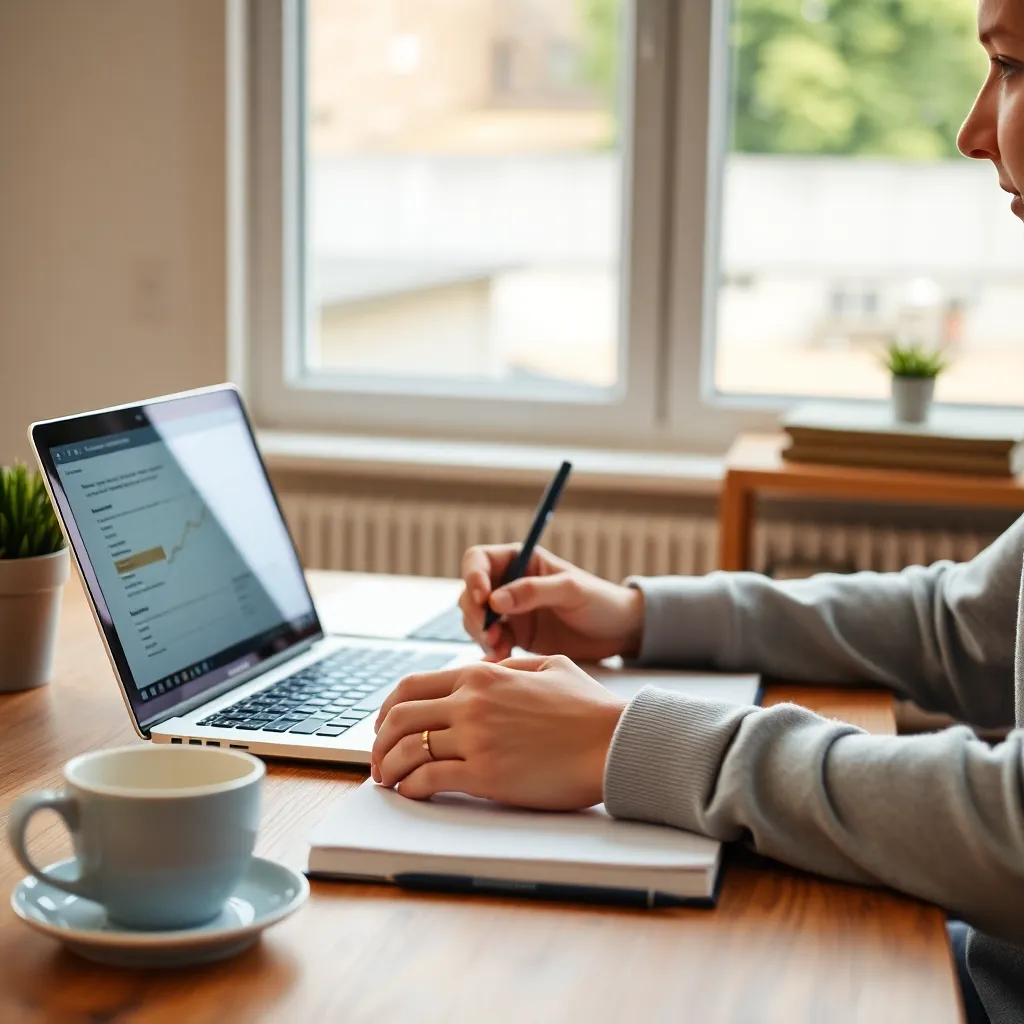 Persoon die beleggingsapp bekijkt op smartphone