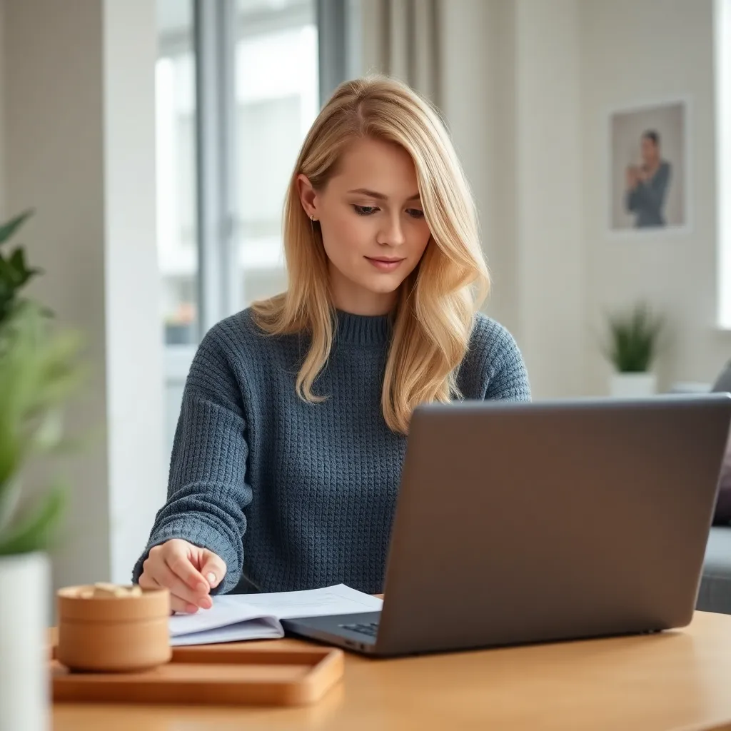 Jonge Nederlandse vrouw die financiën plant op laptop