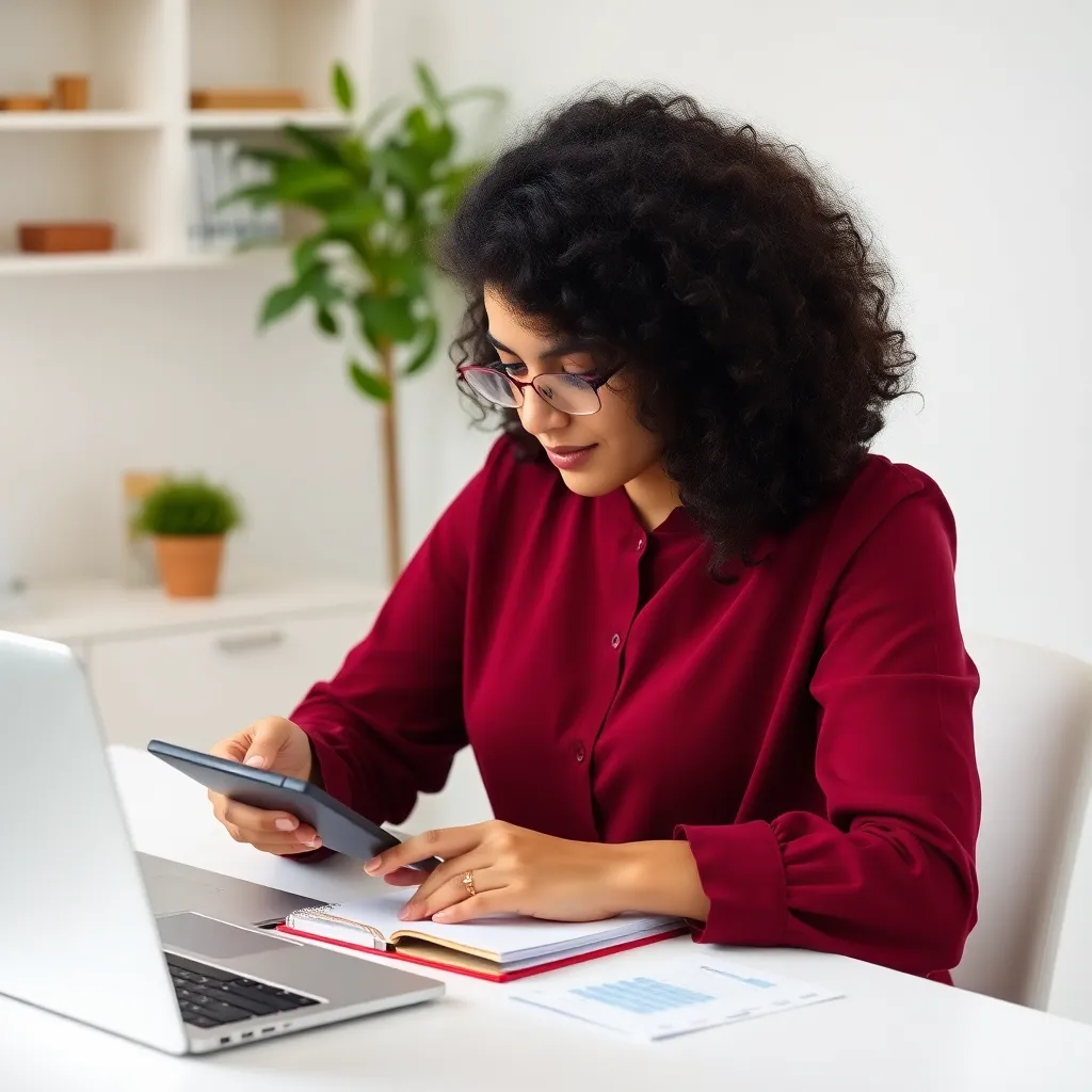 Jonge vrouw berekent haar maandelijkse budget